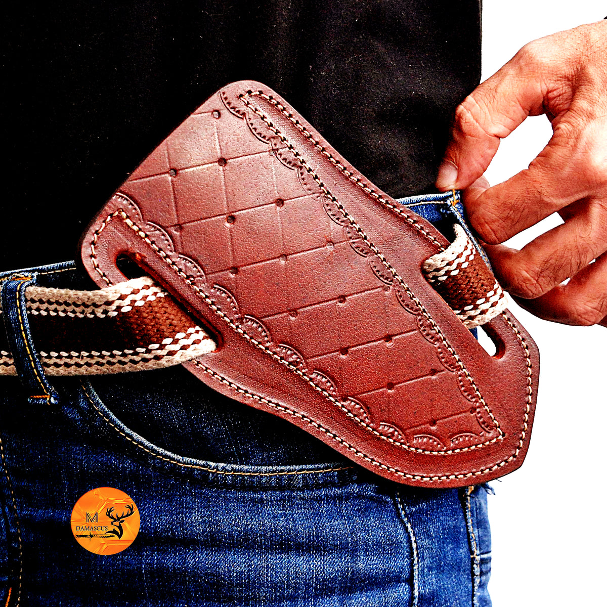 CUSTOM HANDMADE FULL ENGRAVED LEATHER SHEATH FOR FIXED BLADE KNIFE SURVIVAL EDC 911