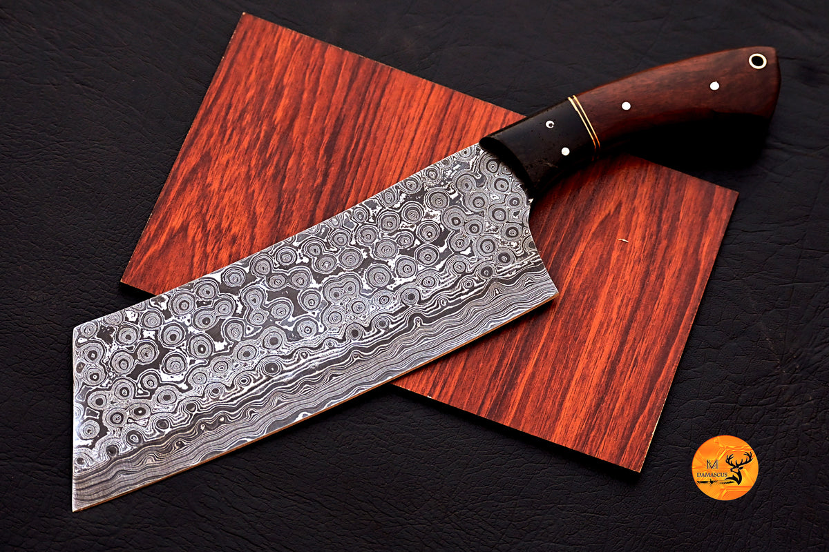 CUSTOM HANDMADE HAND FORGED DAMASCUS STEEL CLEAVER MEAT CHOPPER BUTCHER KNIFE WITH WOOD HANDLE 2727