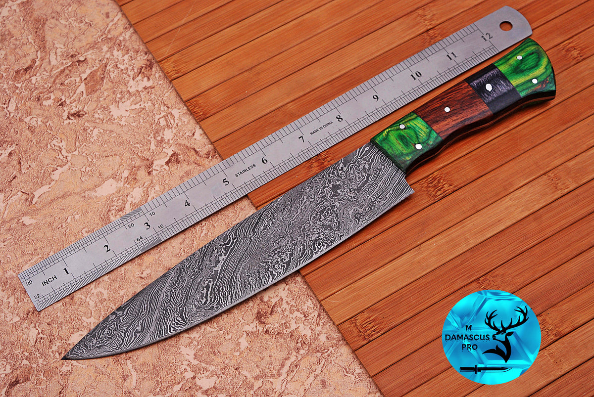 12" Inches Chef Knife Custom Made Hand Forged Damascus Steel Utility Kitchen Knife With Wood Handle 1565