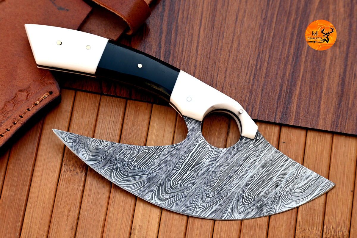 Ulu Knife Custom Made Hand Forged Damascus Steel Chef Kitchen Knife Pizza Cutter With Resin Handle 2698