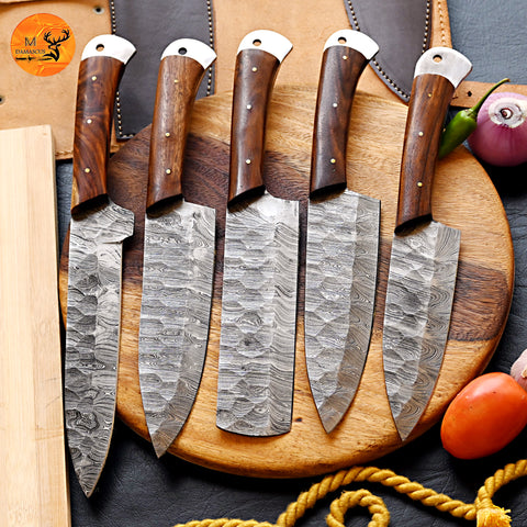 CUSTOM MADE CHEF KNIFE SET HAND FORGED DAMASCUS STEEL KITCHEN KNIVES SET WITH WOOD HANDLE 1767