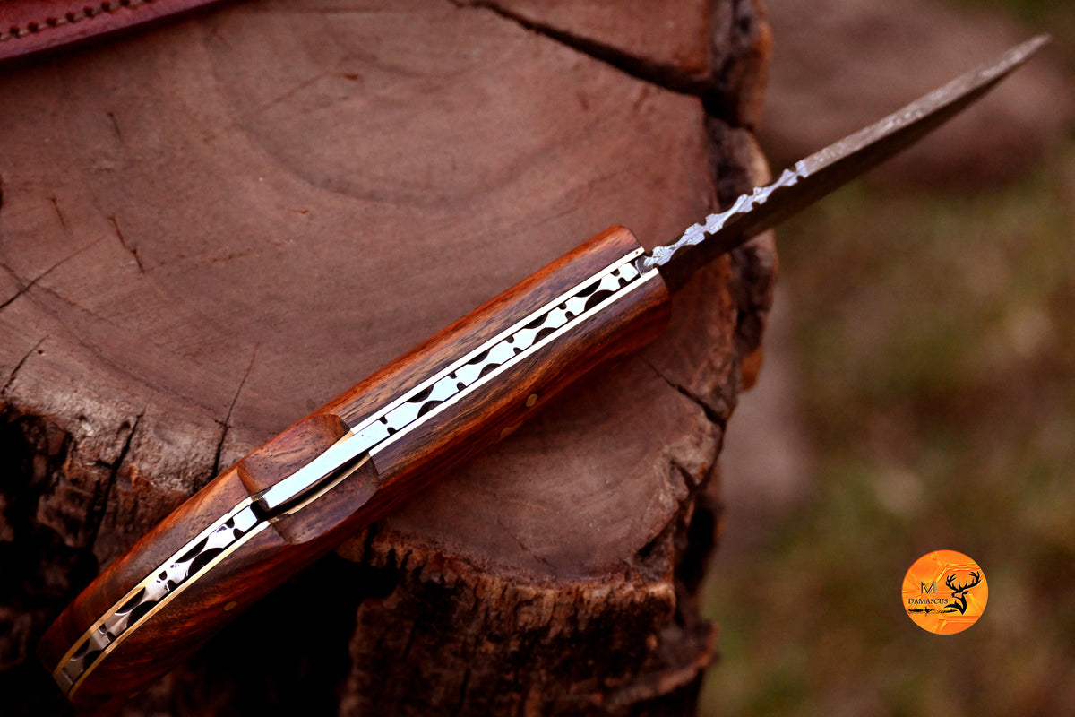 CUSTOM MADE POCKET KNIFE / HAND FORGED DAMASCUS STEEL FOLDING BLADE KNIFE / WOOD HANDLE 2721