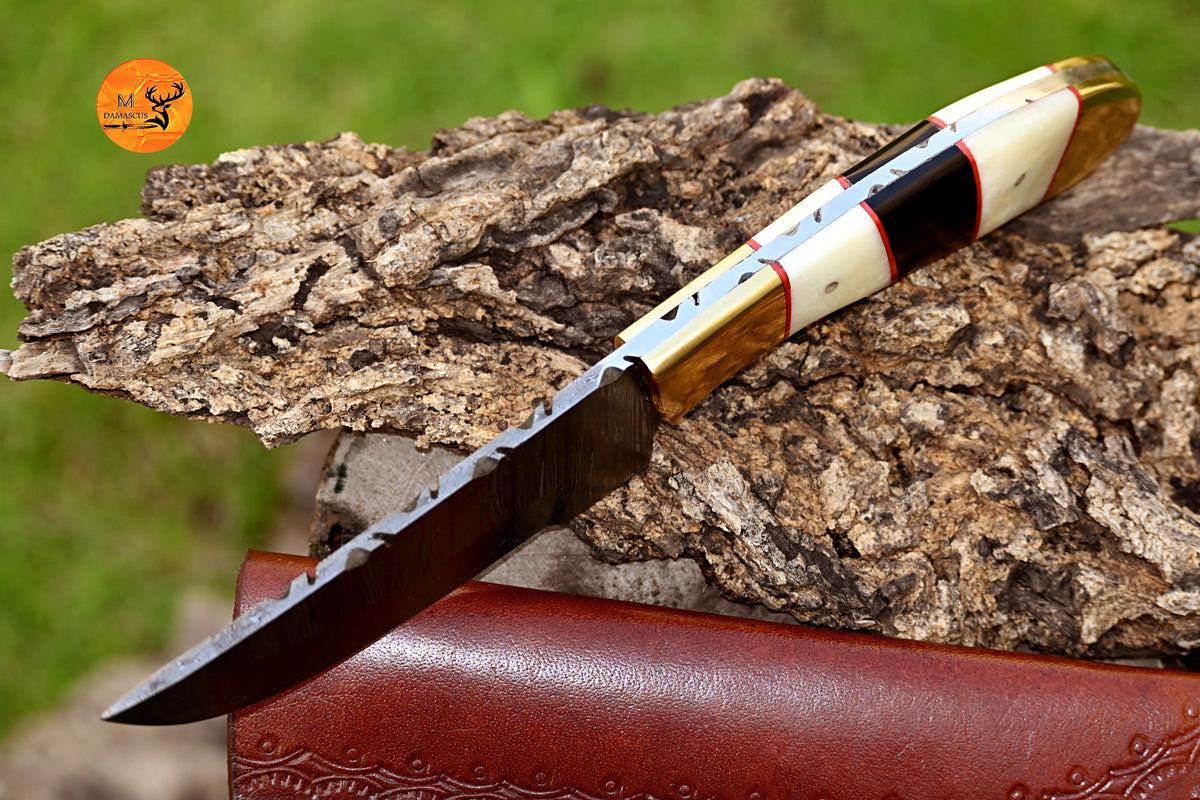 CUSTOM HANDMADE FORGED DAMASCUS STEEL SKINNING KNIFE HUNTING BOWIE SURVIVAL KNIFE EDC 2754