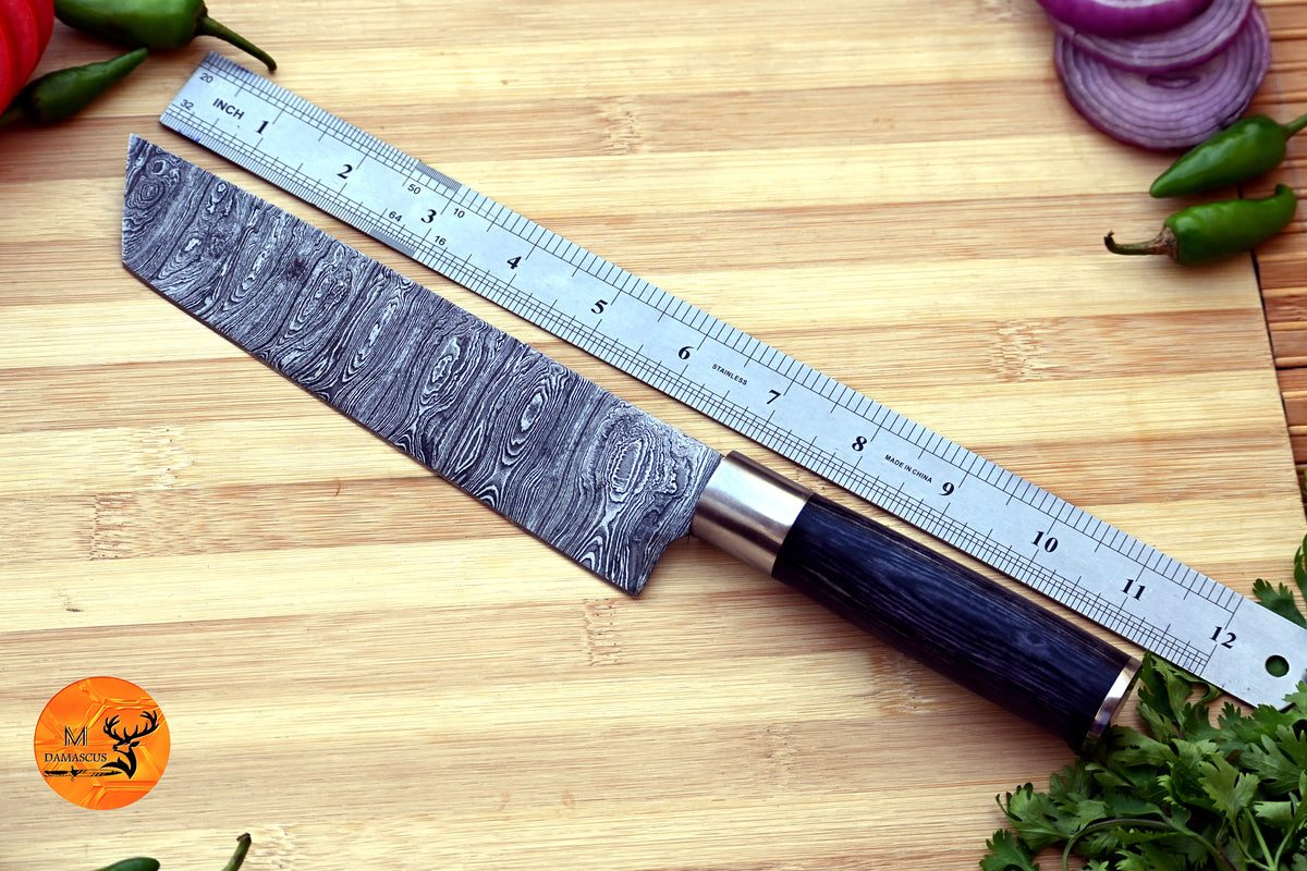 Chef Knife Custom Made Hand Forged Damascus Steel Tanto Kitchen Knife With Wood Handle 2070