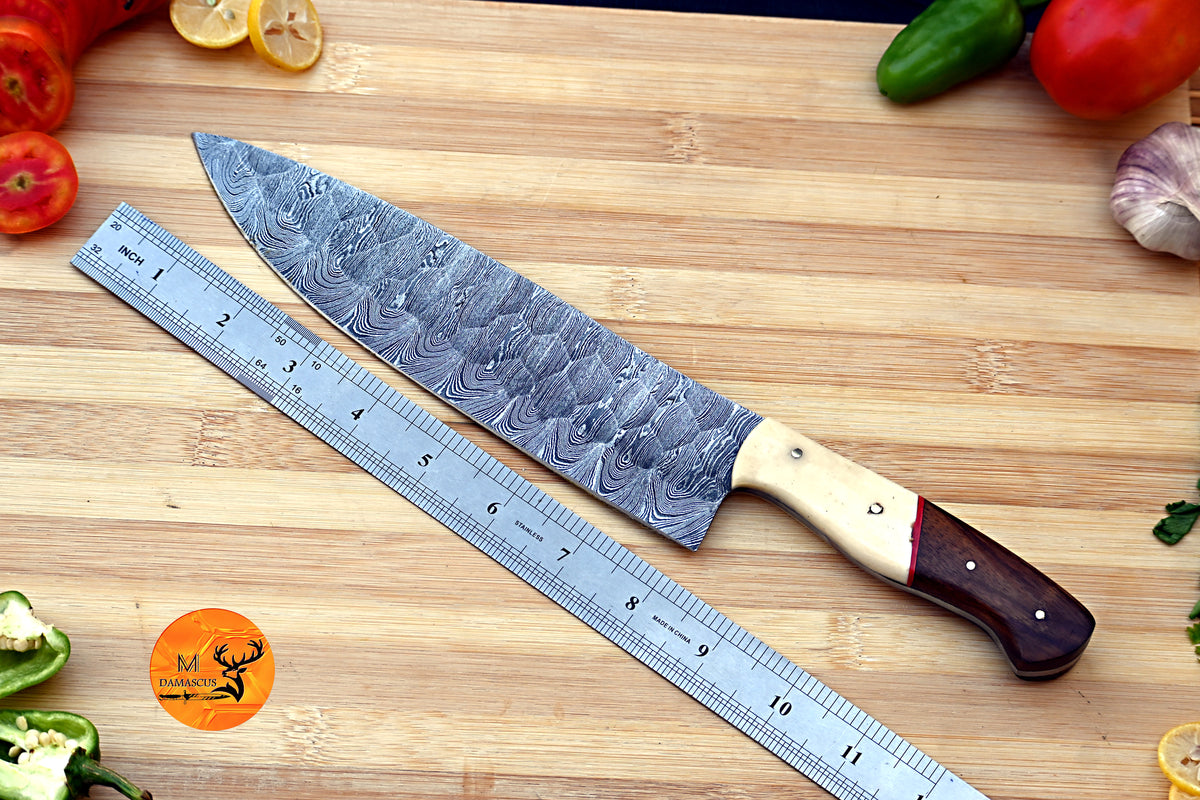 Chef Knife Custom Made Hand Forged Damascus Steel Utility Kitchen Knife With Wood Handle 2657