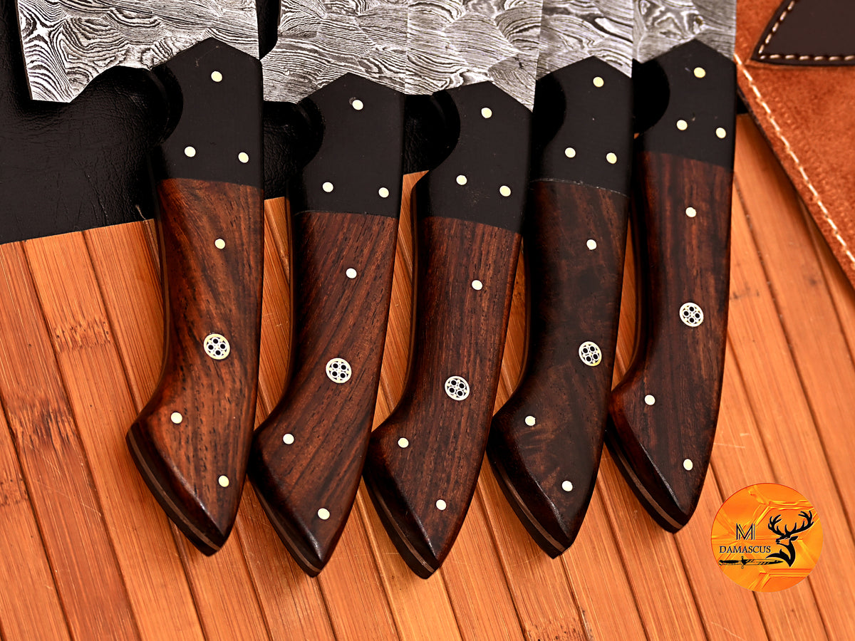 CUSTOM MADE CHEF KNIFE SET HAND FORGED DAMASCUS STEEL KITCHEN KNIVES SET WITH WOOD HANDLE 2796