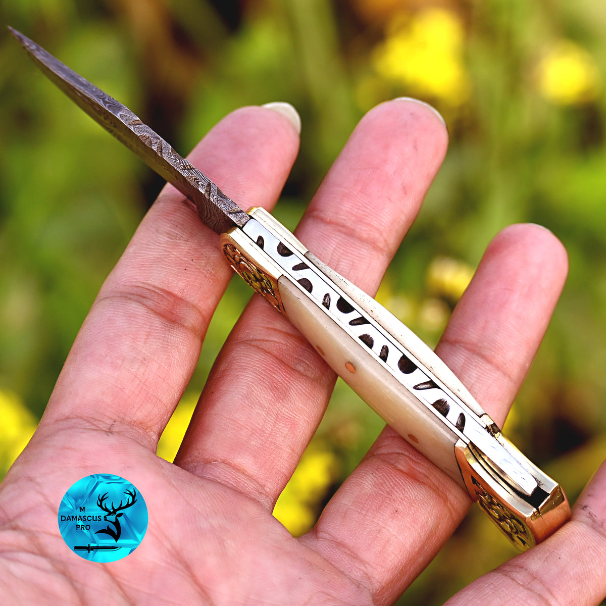 CUSTOM MADE POCKET KNIFE HAND FORGED DAMASCUS STEEL FOLDING BLADE KNIFE SKINNING HUNTING SURVIVAL EVARYDAY CARRY 1254