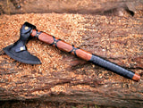 CUSTOM HANDMADE FORGED CARBON STEEL AXE HATCHETS TOMAHAWK VIKING THROWING WOOD HANDLE WITH LEATHER SHEATH