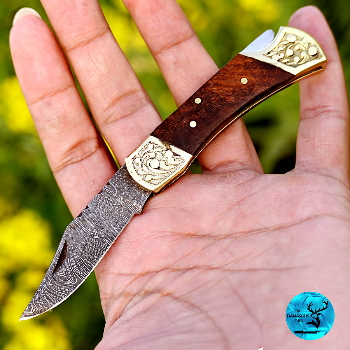 CUSTOM MADE POCKET KNIFE HAND FORGED DAMASCUS STEEL FOLDING BLADE KNIFE SKINNING HUNTING SURVIVAL EVARYDAY CARRY 1252