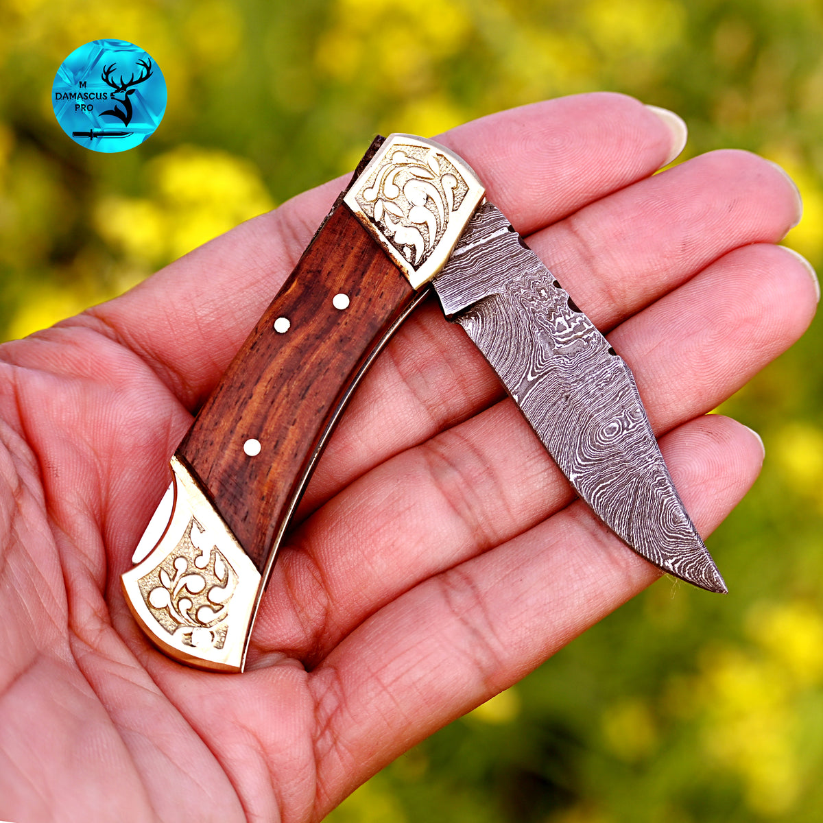 CUSTOM MADE POCKET KNIFE HAND FORGED DAMASCUS STEEL FOLDING BLADE KNIFE SKINNING HUNTING SURVIVAL EVARYDAY CARRY 1252