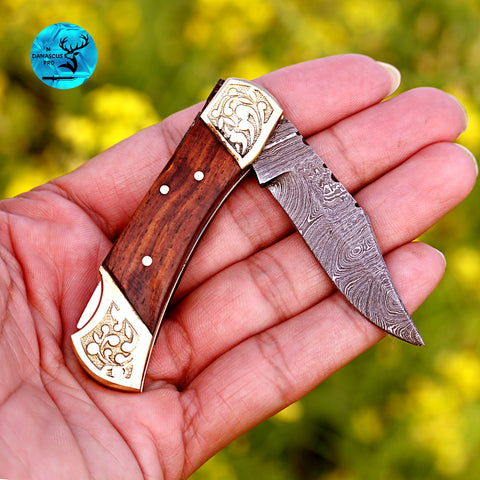 CUSTOM MADE POCKET KNIFE HAND FORGED DAMASCUS STEEL FOLDING BLADE KNIFE SKINNING HUNTING SURVIVAL EVARYDAY CARRY 1252