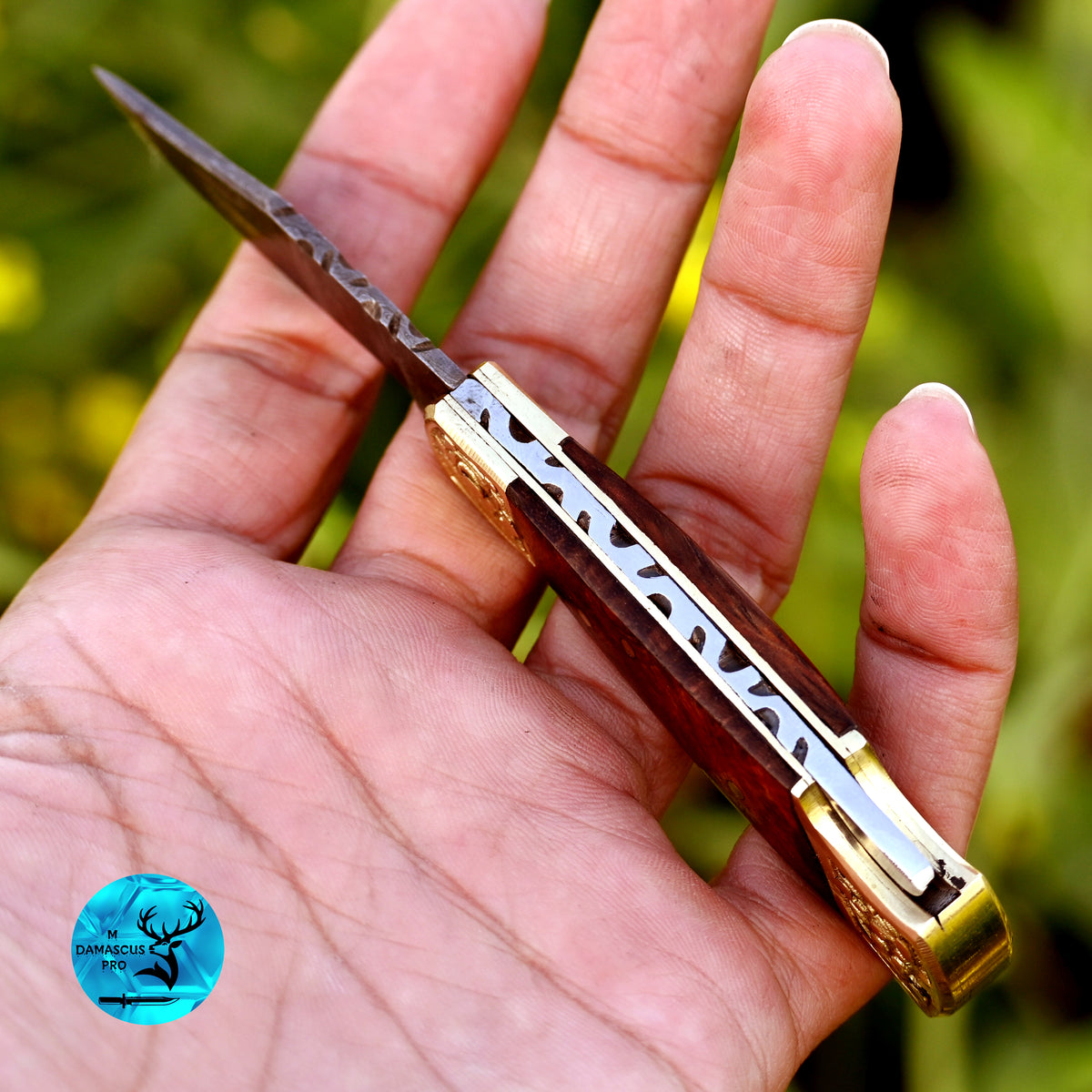 CUSTOM MADE POCKET KNIFE HAND FORGED DAMASCUS STEEL FOLDING BLADE KNIFE SKINNING HUNTING SURVIVAL EVARYDAY CARRY 1252