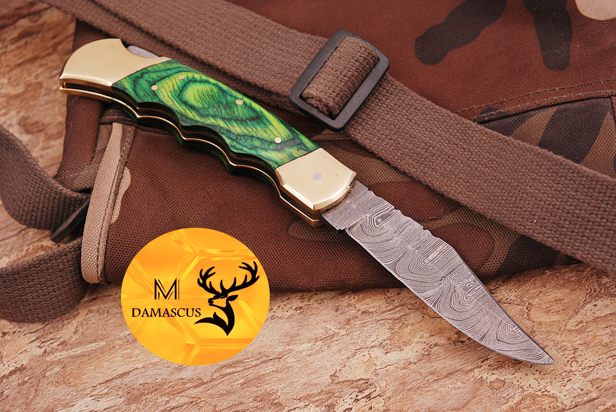 CUSTOM MADE POCKET KNIFE / HAND FORGED DAMASCUS STEEL FOLDING BLADE KNIFE / WOOD HANDLE 944