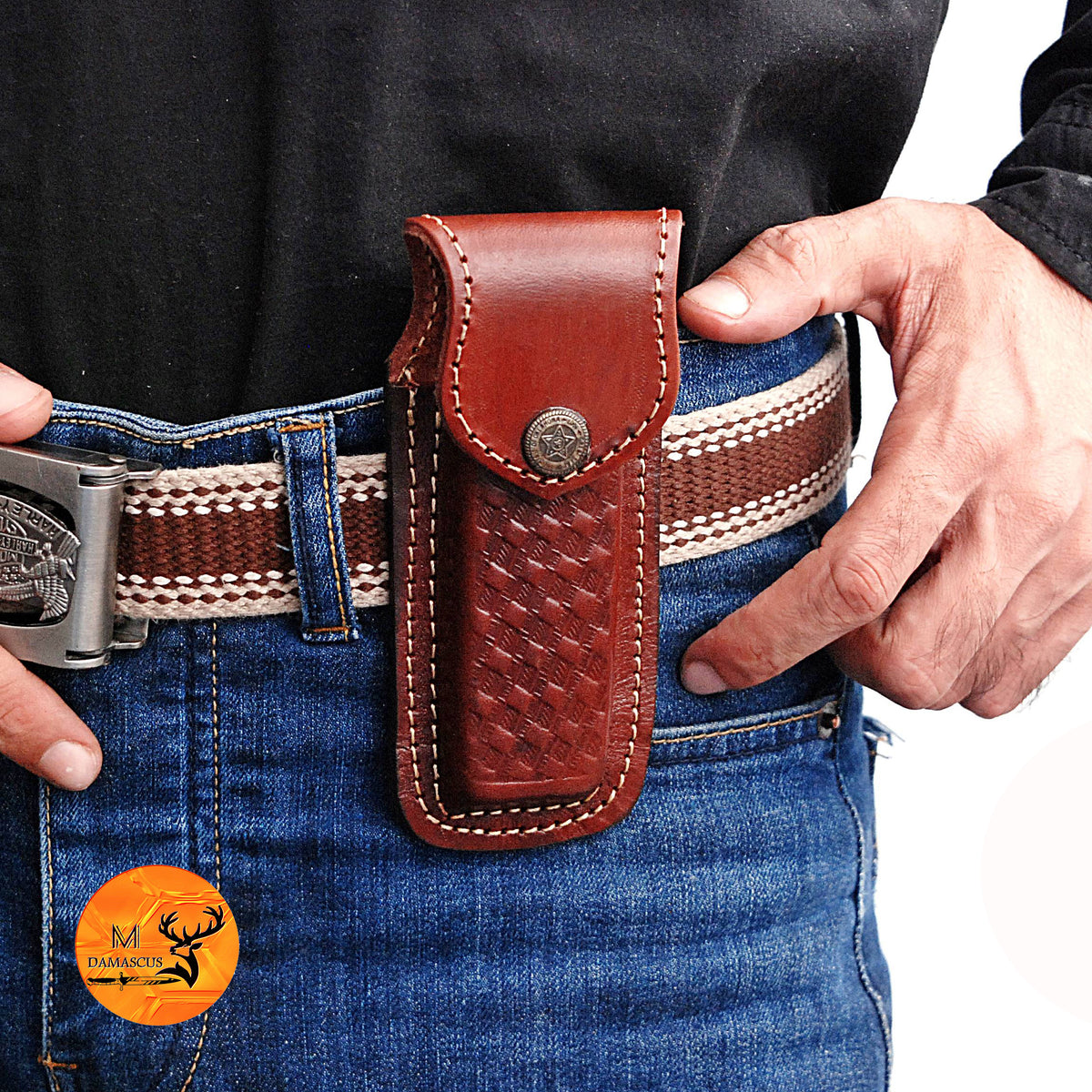 CUSTOM HANDMADE PURE COW LEATHER SHEATH FOR 5" FOLDING KNIFE SURVIVAL EVERYDAY CARRY