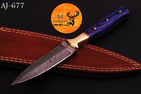 CUSTOM HANDMADE FORGED DAMASCUS STEEL BOOT KNIFE THROWING DAGGER HUNTING KNIFE EDC 677