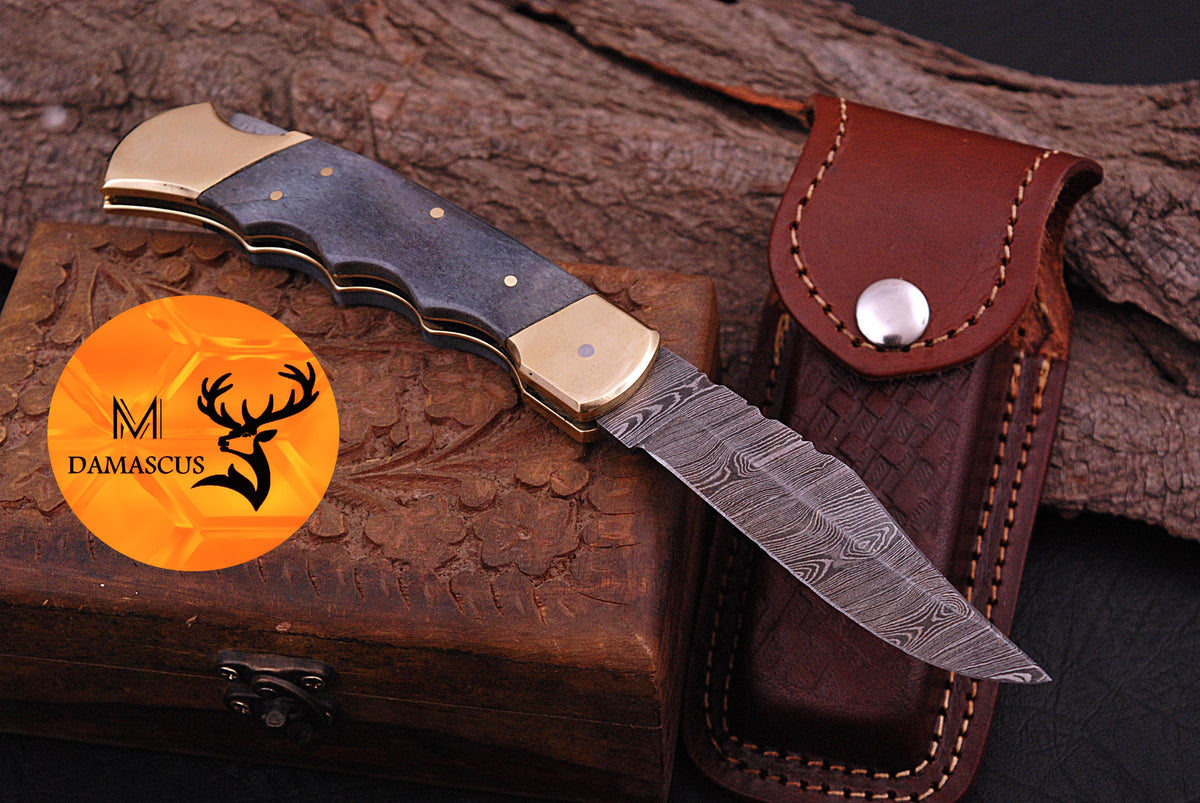 CUSTOM MADE POCKET KNIFE HAND FORGED DAMASCUS STEEL FOLDING BLADE KNIFE