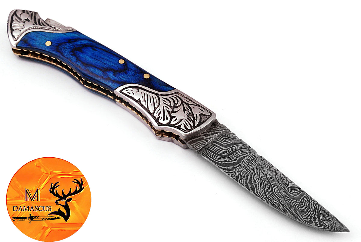CUSTOM MADE POCKET KNIFE / HAND FORGED DAMASCUS STEEL FOLDING BLADE KNIFE / WOOD HANDLE 881