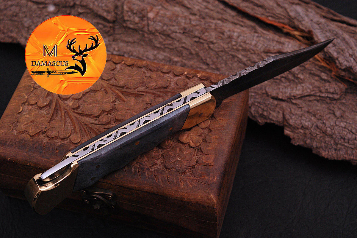 CUSTOM MADE POCKET KNIFE HAND FORGED DAMASCUS STEEL FOLDING BLADE KNIFE