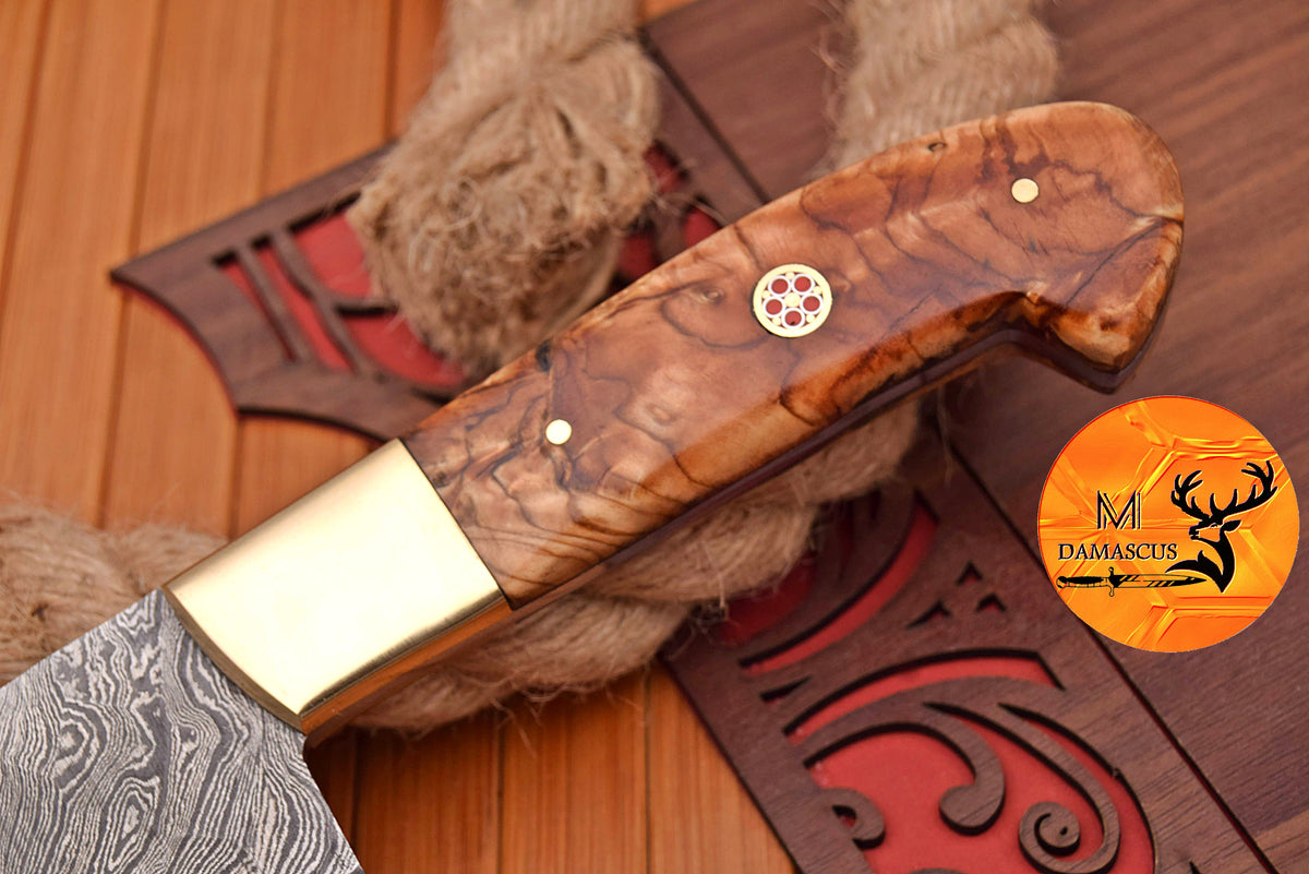 Chef Knife Custom Made Hand Forged Damascus Steel Utility Kitchen Knife With Wood And Brass Bolster Handle