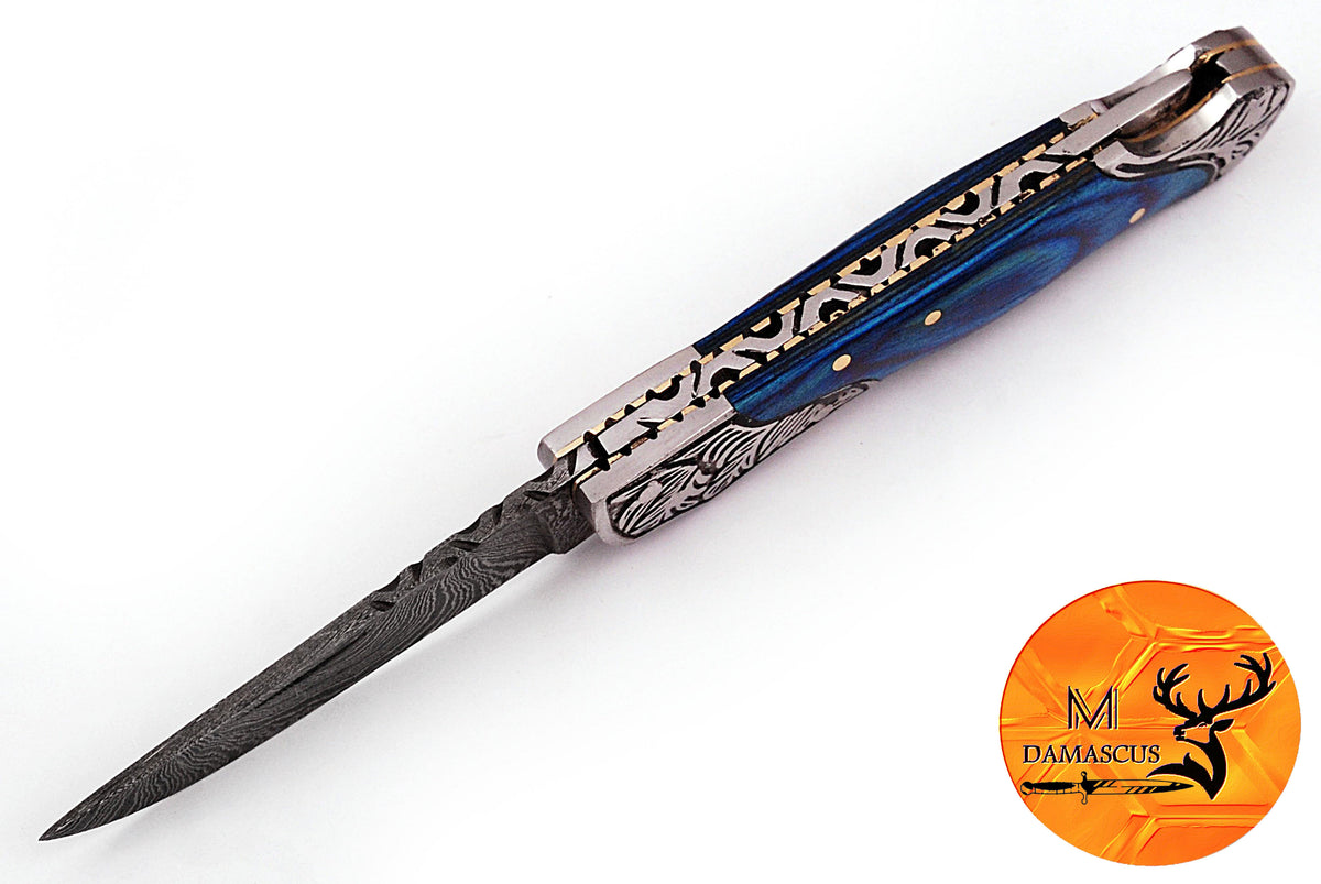 CUSTOM MADE POCKET KNIFE / HAND FORGED DAMASCUS STEEL FOLDING BLADE KNIFE / WOOD HANDLE 881