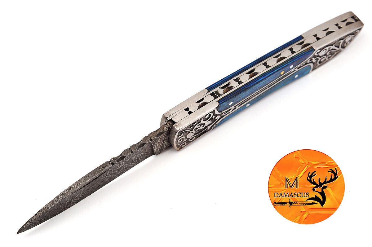 CUSTOM MADE POCKET KNIFE / HAND FORGED DAMASCUS STEEL FOLDING BLADE KNIFE / WOOD HANDLE 770