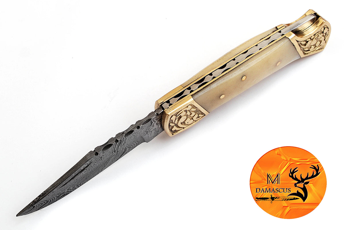 CUSTOM MADE POCKET KNIFE / HAND FORGED DAMASCUS STEEL FOLDING BLADE KNIFE / CAMEL BONE HANDLE 700