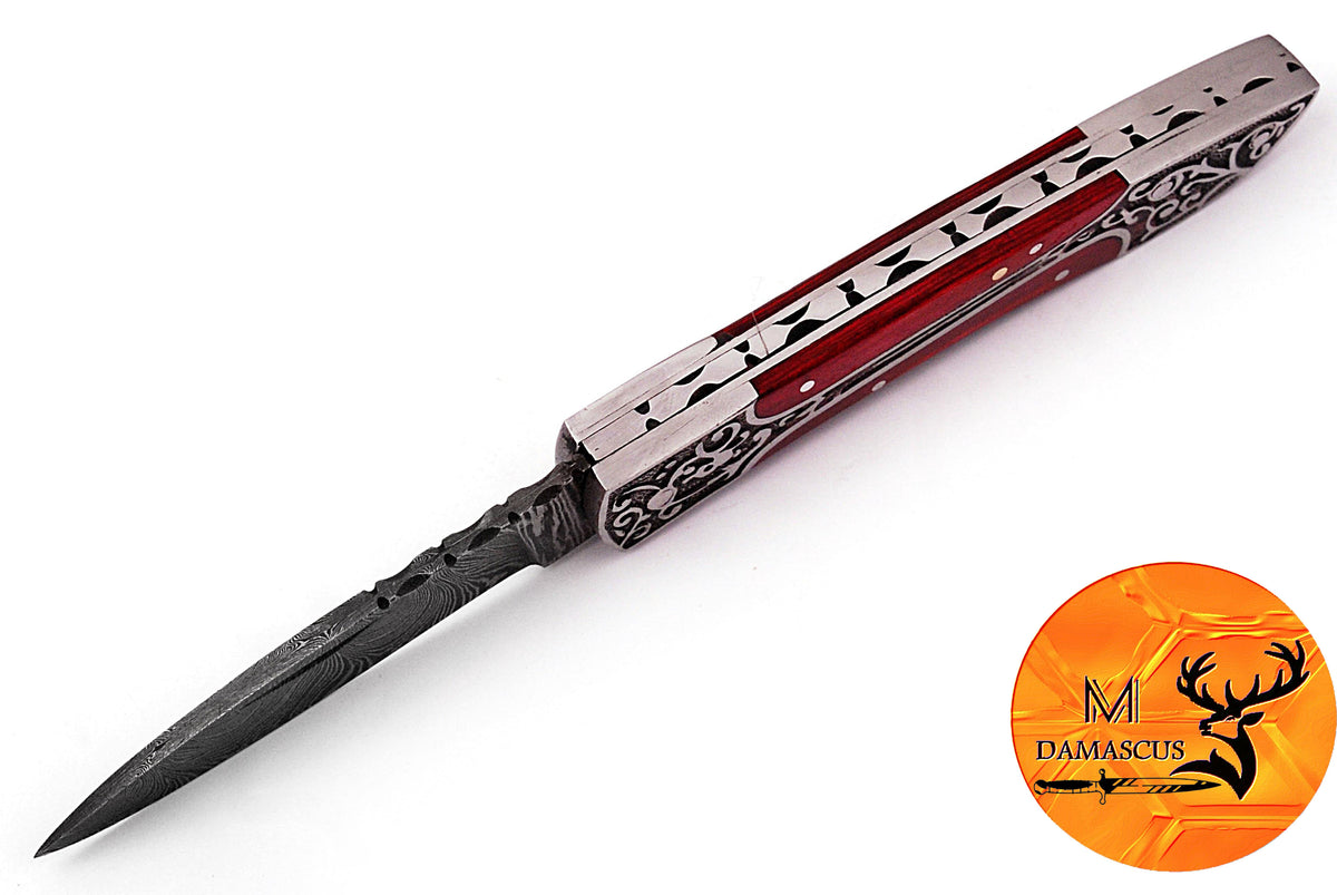 CUSTOM MADE POCKET KNIFE / HAND FORGED DAMASCUS STEEL FOLDING BLADE KNIFE / WOOD HANDLE 879