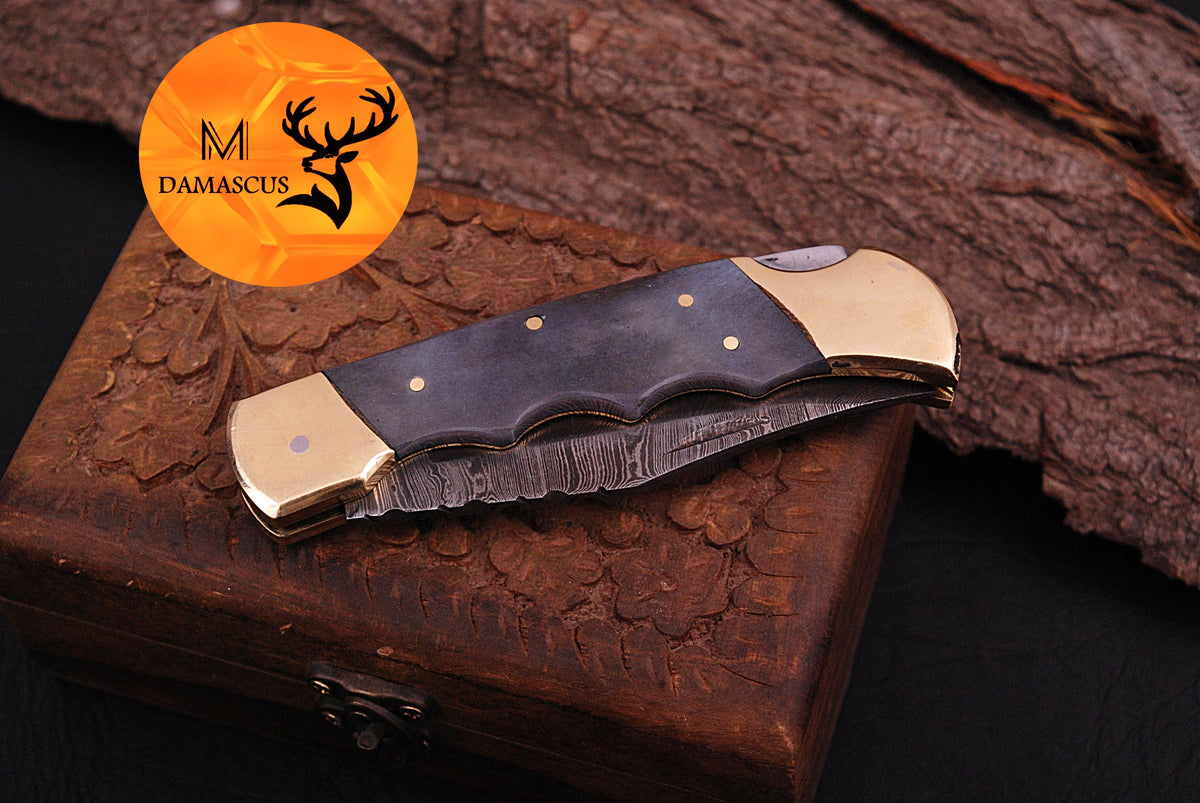 CUSTOM MADE POCKET KNIFE HAND FORGED DAMASCUS STEEL FOLDING BLADE KNIFE
