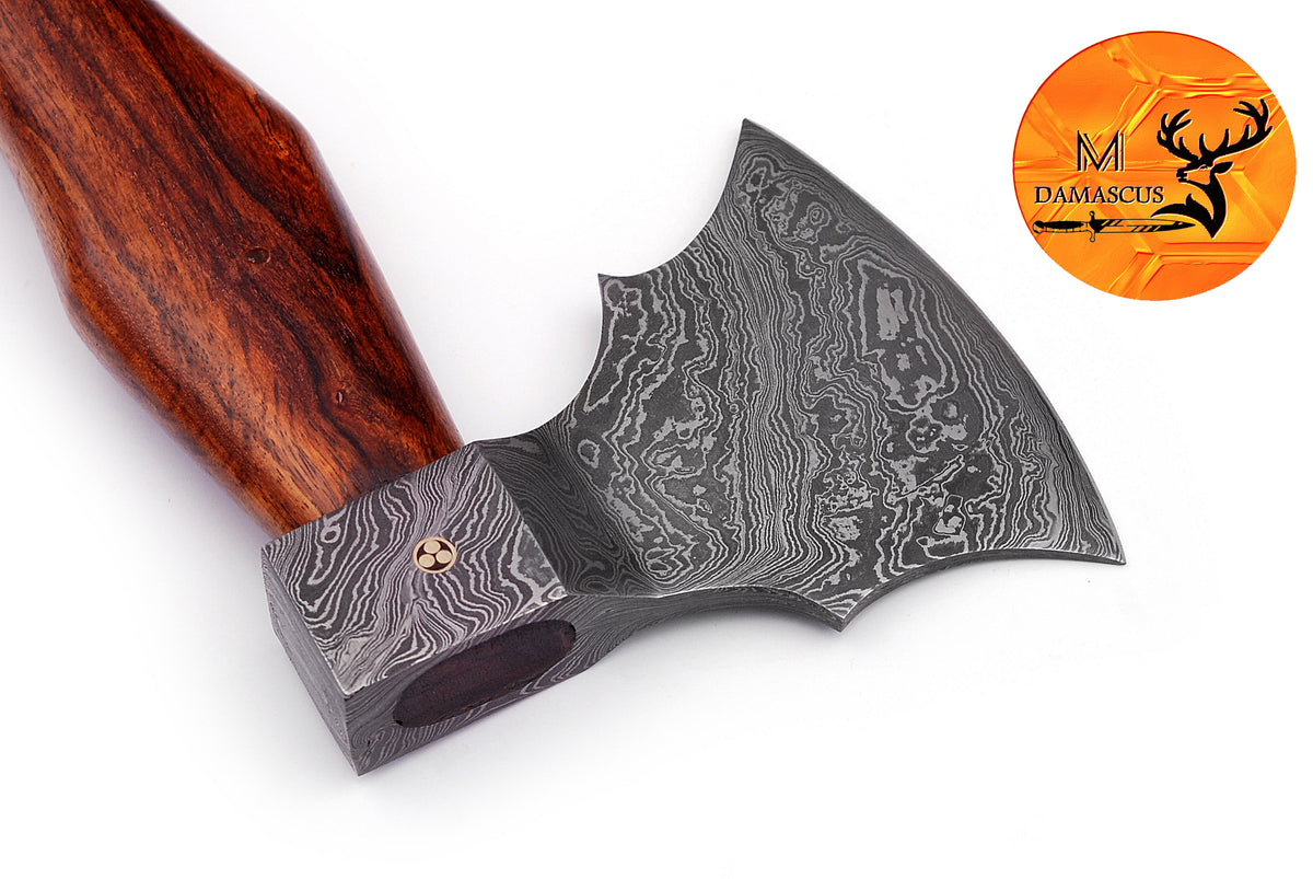 CUSTOM HANDMADE FORGED DAMASCUS STEEL AXE HATCHETS TOMAHAWK VIKING THROWING WOOD HANDLE WITH LEATHER SHEATH 554