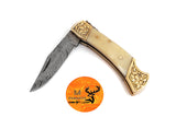 CUSTOM MADE POCKET KNIFE / HAND FORGED DAMASCUS STEEL FOLDING BLADE KNIFE / CAMEL BONE HANDLE 700