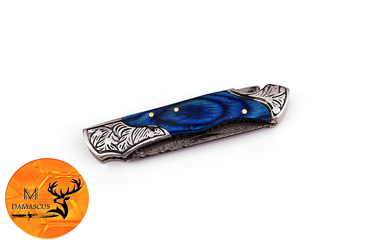 CUSTOM MADE POCKET KNIFE / HAND FORGED DAMASCUS STEEL FOLDING BLADE KNIFE / WOOD HANDLE 881