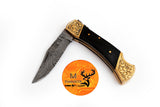 CUSTOM MADE POCKET KNIFE / HAND FORGED DAMASCUS STEEL FOLDING BLADE KNIFE / BULL HORN HANDLE 699