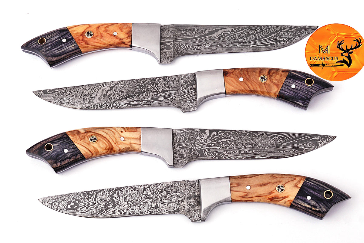 CUSTOM HANDMADE FORGED DAMASCUS STEEL STEAK KNIFE SET CHEF KNIFE SET KITCHEN KNIVES SET WITH WOOD HANDLE