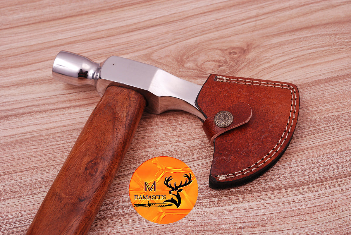CUSTOM HANDMADE CARBON STEEL AXE HATCHET INTEGRAL VIKING THROWING TOMAHAWK WOOD HANDLE WITH LEATHER SHEATH 634