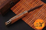 CUSTOM MADE POCKET KNIFE / HAND FORGED DAMASCUS STEEL FOLDING BLADE KNIFE / WOOD HANDLE 962