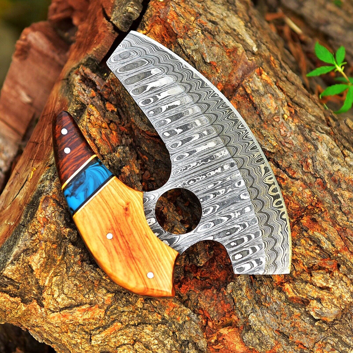Ulu Knife Custom Made Hand Forged Damascus Steel Chef Kitchen Knife Pizza Cutter With Wood Handle 2771