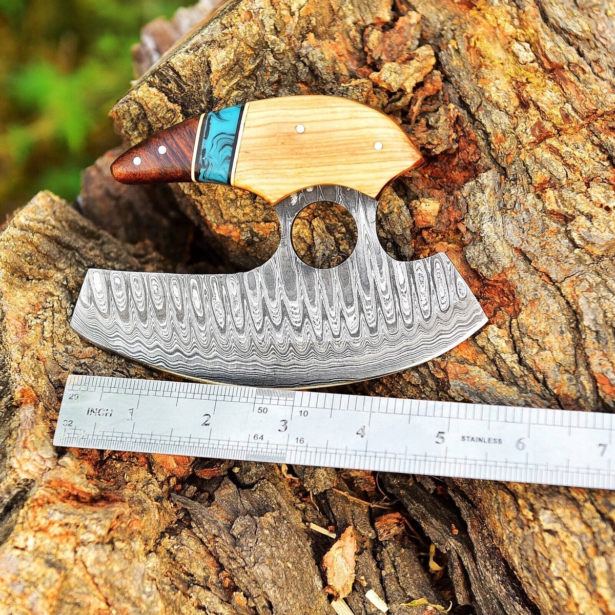 Ulu Knife Custom Made Hand Forged Damascus Steel Chef Kitchen Knife Pizza Cutter With Wood Handle 2771