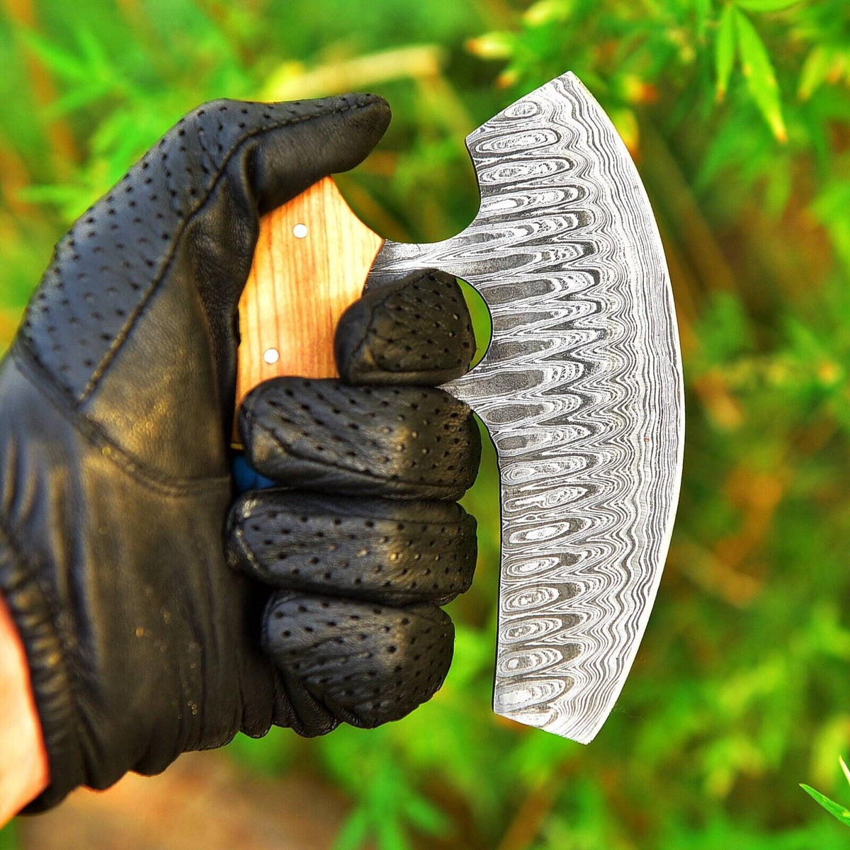 Ulu Knife Custom Made Hand Forged Damascus Steel Chef Kitchen Knife Pizza Cutter With Wood Handle 2771