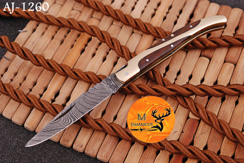 CUSTOM MADE FORGED DAMASCUS STEEL FOLDING POCKET KNIFE SKINNING HUNTING SURVIVAL EVERYDAY CARRY KNIFE 1260