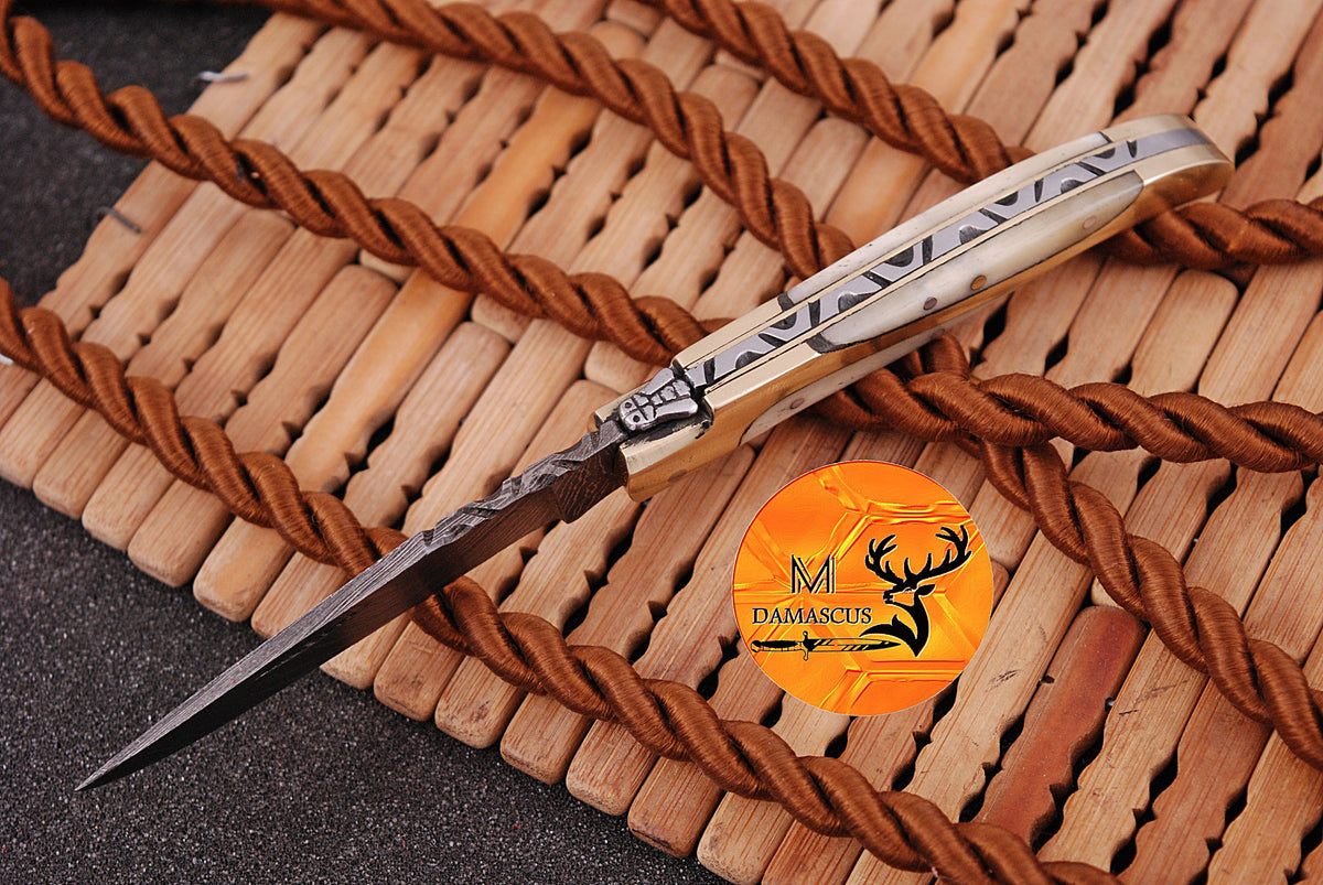 CUSTOM MADE FORGED DAMASCUS STEEL FOLDING POCKET KNIFE SKINNING HUNTING SURVIVAL EVERYDAY CARRY KNIFE 1261