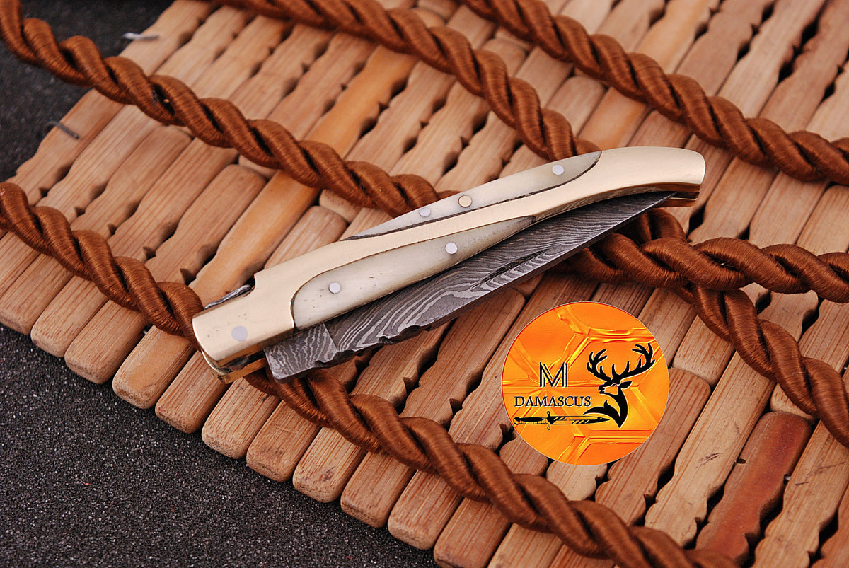 CUSTOM MADE FORGED DAMASCUS STEEL FOLDING POCKET KNIFE SKINNING HUNTING SURVIVAL EVERYDAY CARRY KNIFE 1261