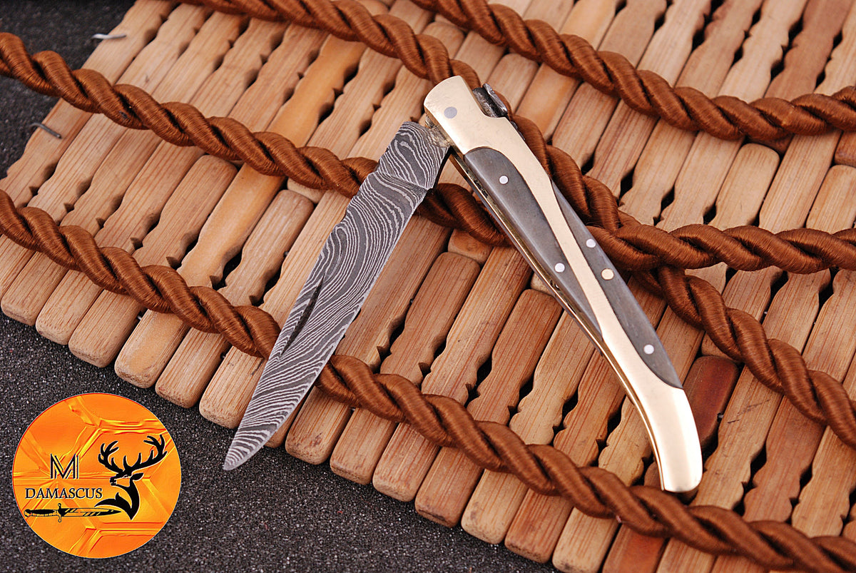 CUSTOM MADE FORGED DAMASCUS STEEL FOLDING POCKET KNIFE SKINNING HUNTING SURVIVAL EVERYDAY CARRY KNIFE 1262