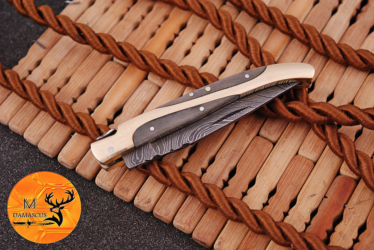 CUSTOM MADE FORGED DAMASCUS STEEL FOLDING POCKET KNIFE SKINNING HUNTING SURVIVAL EVERYDAY CARRY KNIFE 1262