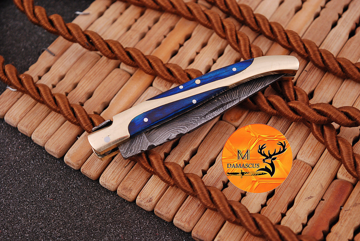 CUSTOM MADE POCKET KNIFE HAND FORGED DAMASCUS STEEL FOLDING BLADE KNIFE SKINNING HUNTING SURVIVAL EVARYDAY CARRY 1259