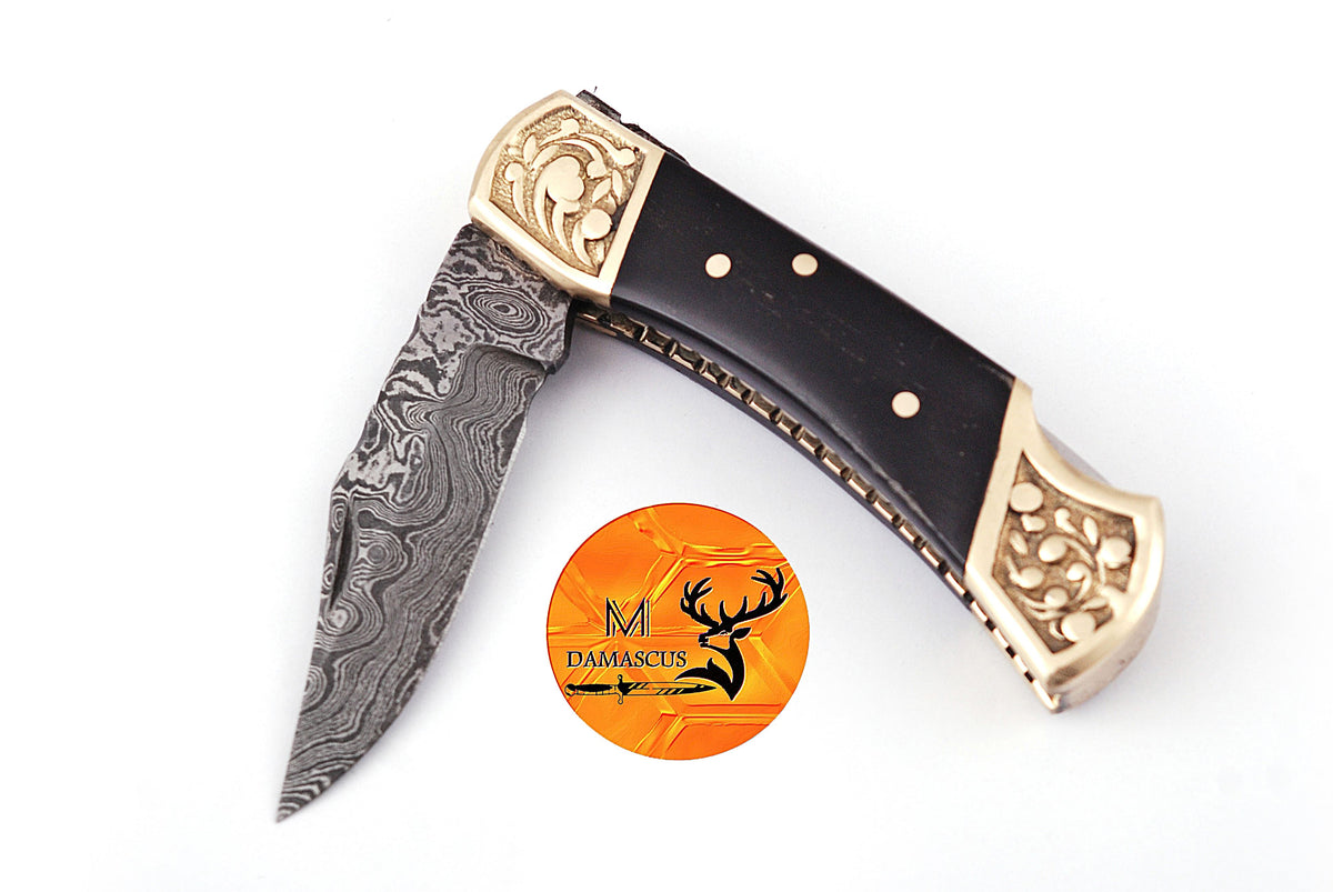 CUSTOM MADE POCKET KNIFE HAND FORGED DAMASCUS STEEL FOLDING BLADE KNIFE SKINNING HUNTING SURVIVAL EVARYDAY CARRY 1253