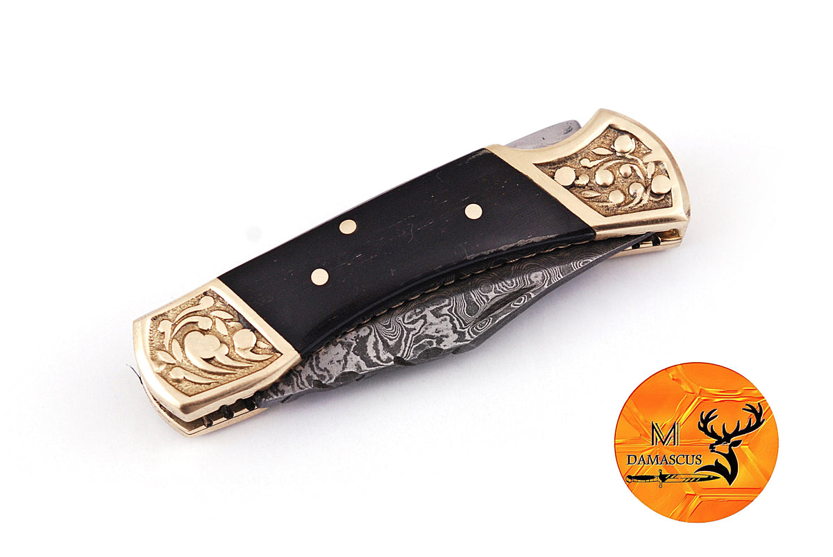 CUSTOM MADE POCKET KNIFE HAND FORGED DAMASCUS STEEL FOLDING BLADE KNIFE SKINNING HUNTING SURVIVAL EVARYDAY CARRY 1253