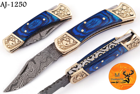 CUSTOM MADE POCKET KNIFE HAND FORGED DAMASCUS STEEL FOLDING BLADE KNIFE SKINNING HUNTING SURVIVAL EVARYDAY CARRY 1250