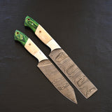 CUSTOM MADE CHEF KNIFE SET HAND FORGED DAMASCUS STEEL KITCHEN KNIVES SET WITH CAMEL BONE HANDLE