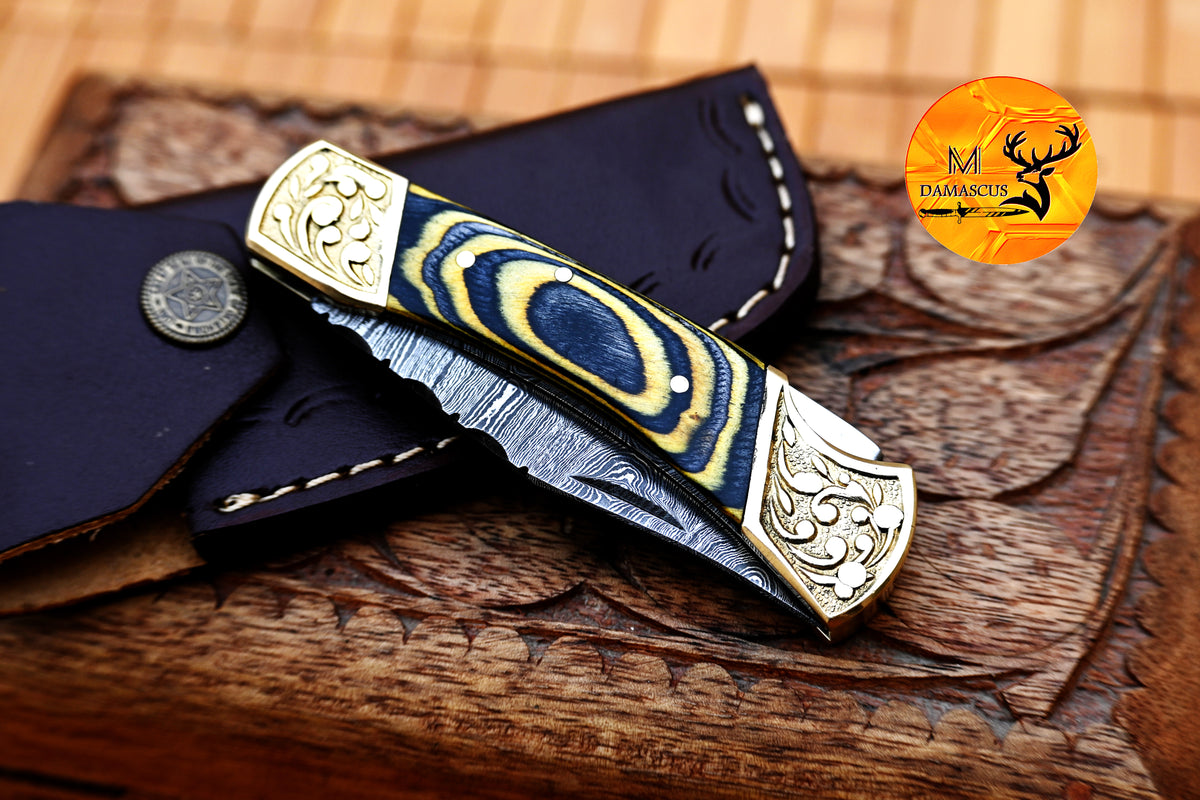 CUSTOM MADE POCKET KNIFE / HAND FORGED DAMASCUS STEEL FOLDING BLADE KNIFE / WOOD HANDLE 1297