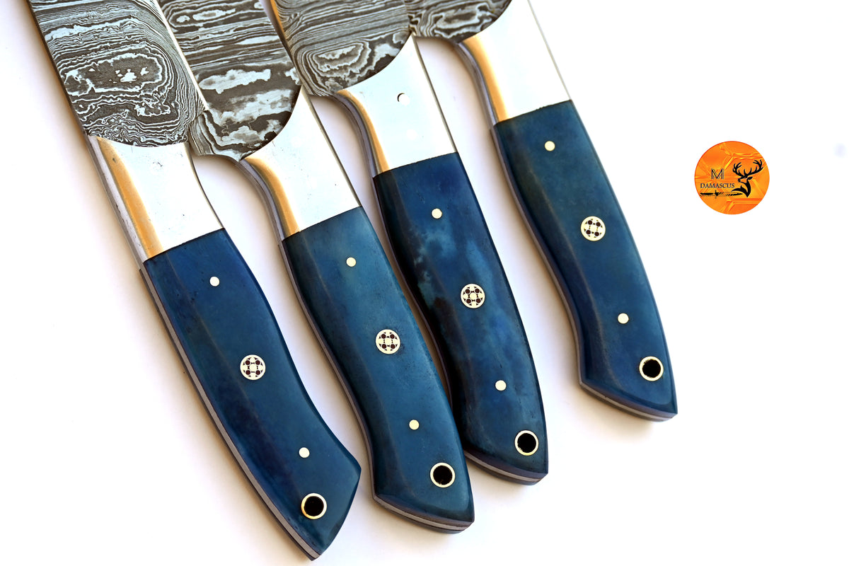 CUSTOM HANDMADE FORGED DAMASCUS STEEL STEAK KNIFE SET CHEF KNIFE SET KITCHEN KNIVES SET 2706